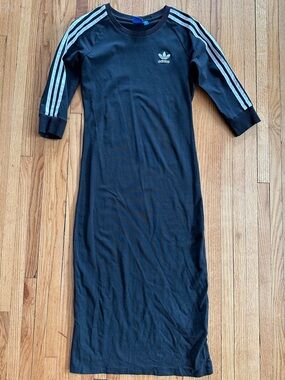 adidas Black Maxi Dress with White Three Stripes | Y XL